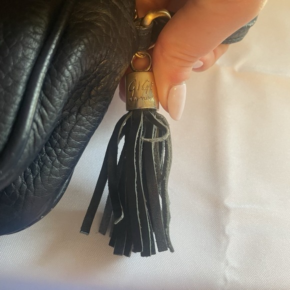 GiGi New York Leather Navy Blue Small Crossbody Bag Purse Handbag With Tassel - Picture 8 of 15